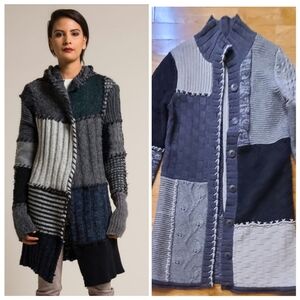 Sundance Homespun Patchwork Cardigan Sweater Lambswool Gray Small Cabincore